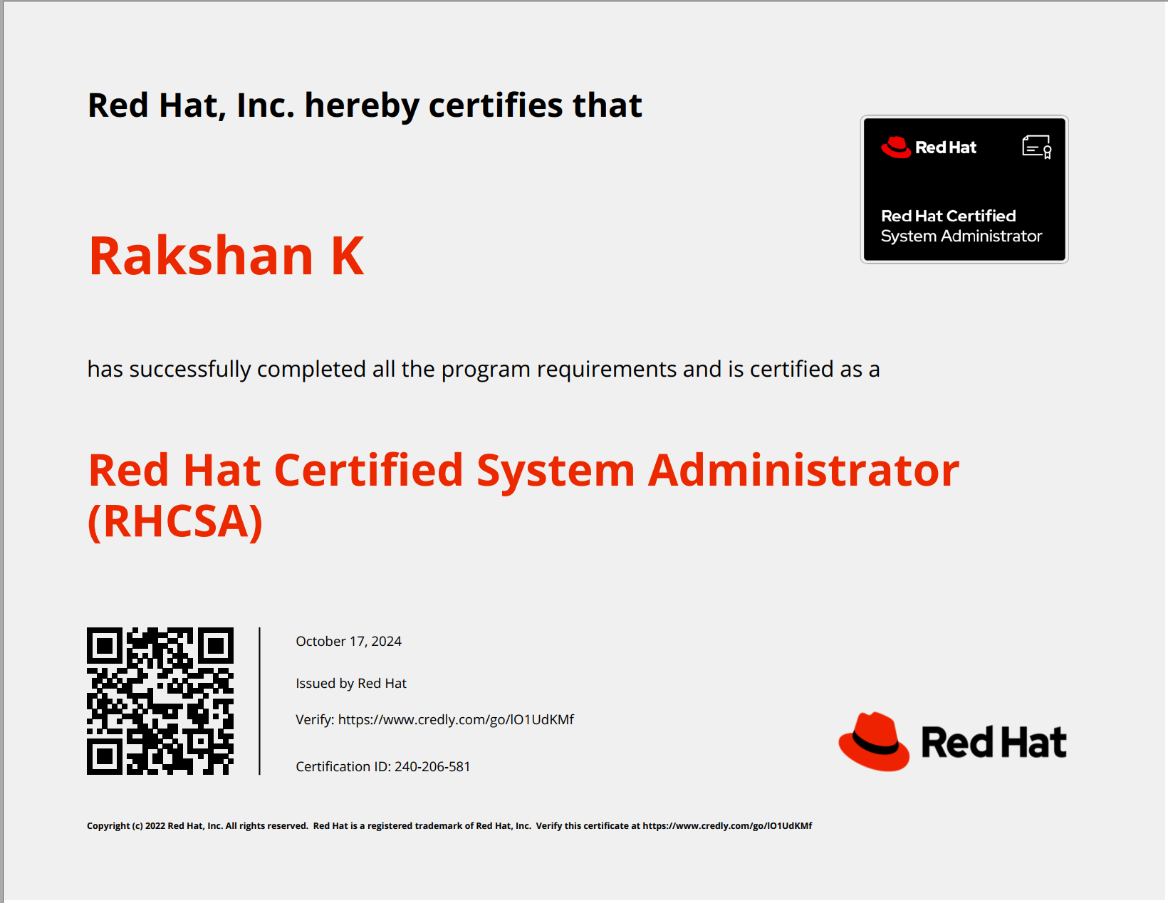 RHCSA Certification Badge